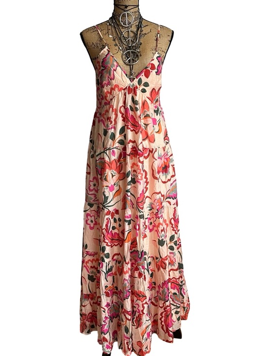 1. State Dresses & Skirts - 1. STATE women's Boho Floral Tiered Maxi Dress - Pink Floral - SIZE S - SMALL